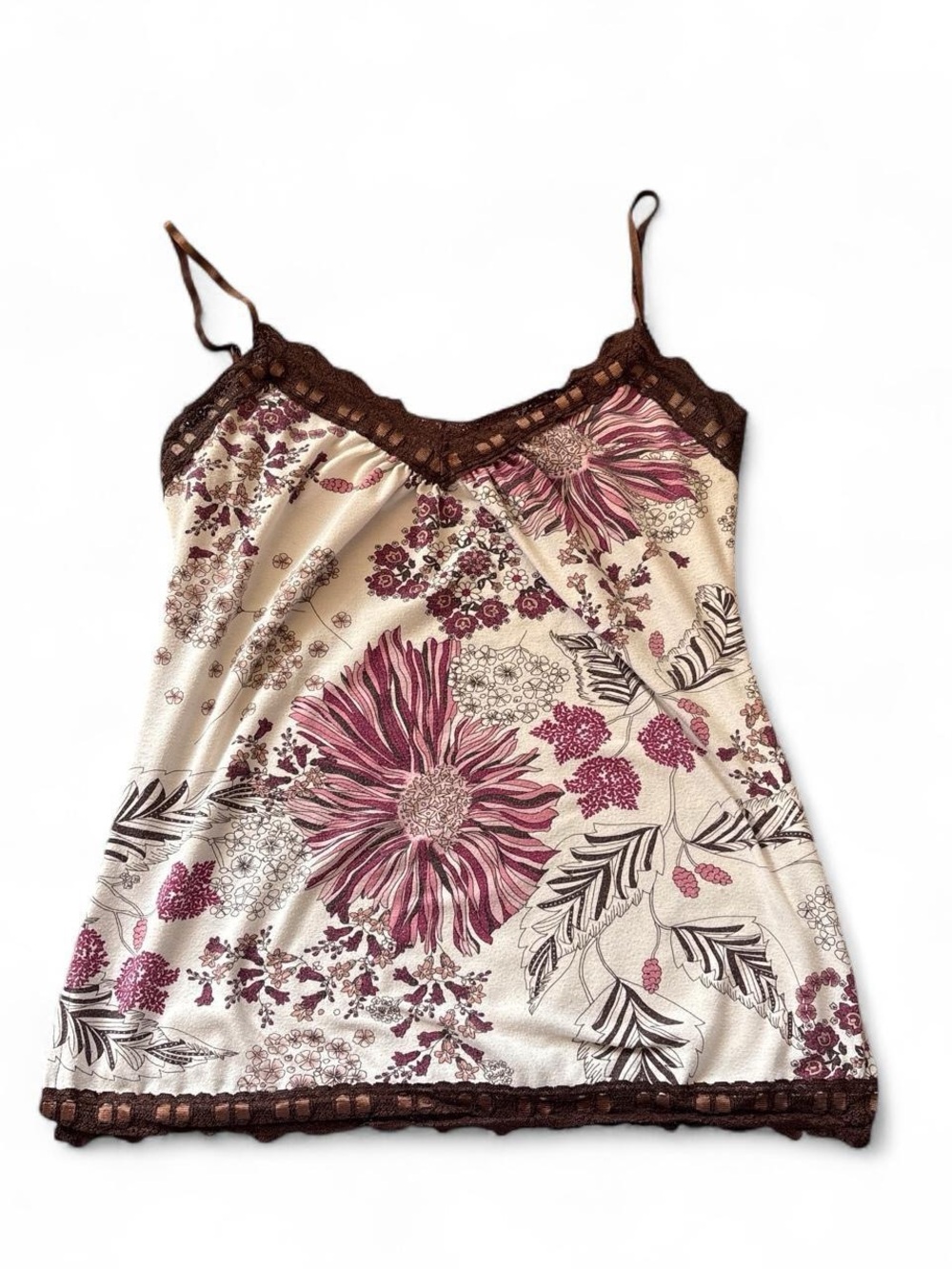 Y2K Suzy Shier Floral Lace Trim Cami Top 🤎🌸